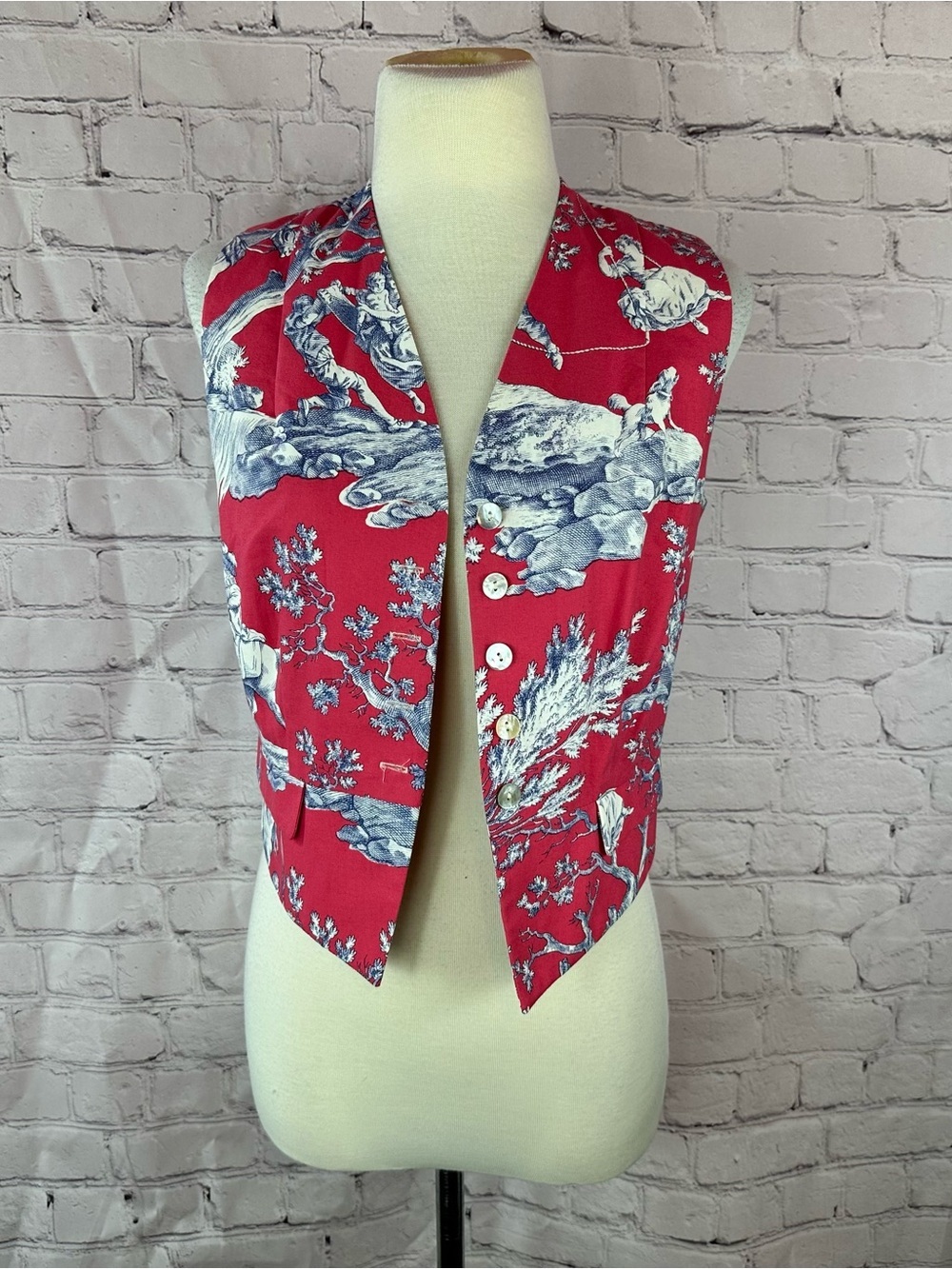 vtg Judy lee cole toile Print Button-Front Vest womens 8 coastal grandma layer